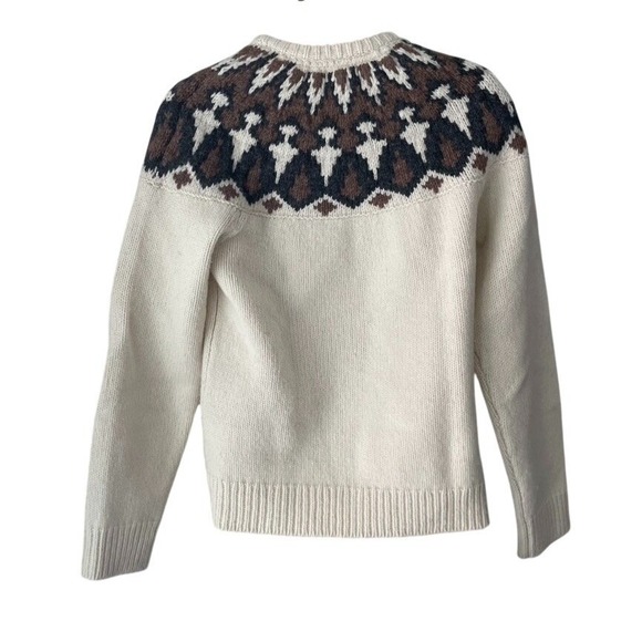 L.L. Bean 100% Lambswool Fair Isle Sweater XS Nordic Yoke Cream Brown - Picture 4 of 6